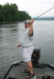 An  angler hauling into the wind