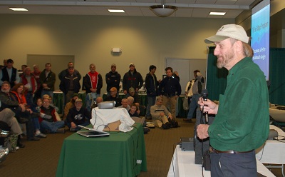 Tim Holschlag giving a smallmouth bass fishing seminar